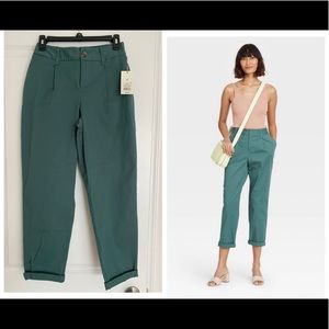 High-Waisted Pleat Front Straight Leg Ankle Pants